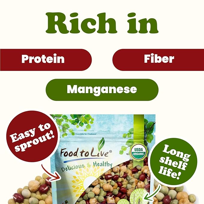 Food to Live Organic Crunchy Mix of Sprouting Beans, 10 Pounds - Non-GMO, Kosher, Non-Irradiated