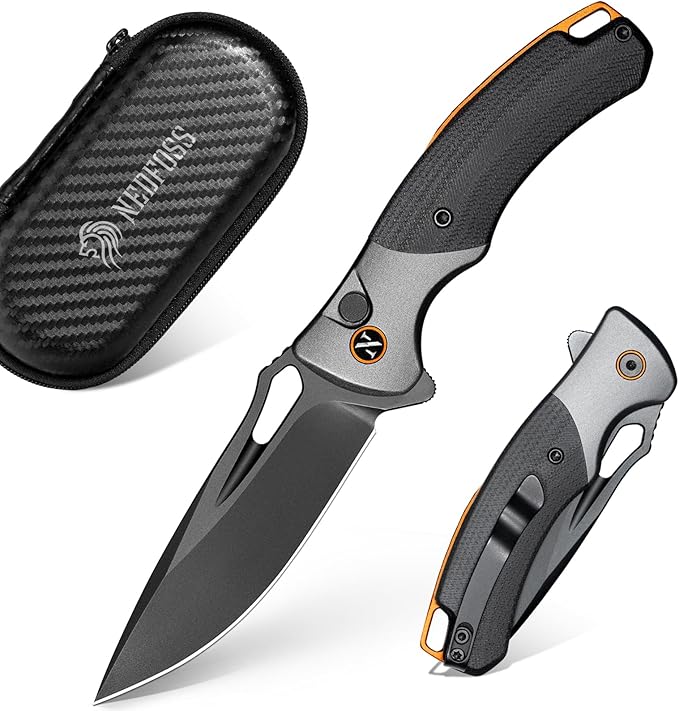 NedFoss Heron Pocket Knife for Men, 2.95" Japanese VG10 Steel Blade Button Lock EDC Knife with