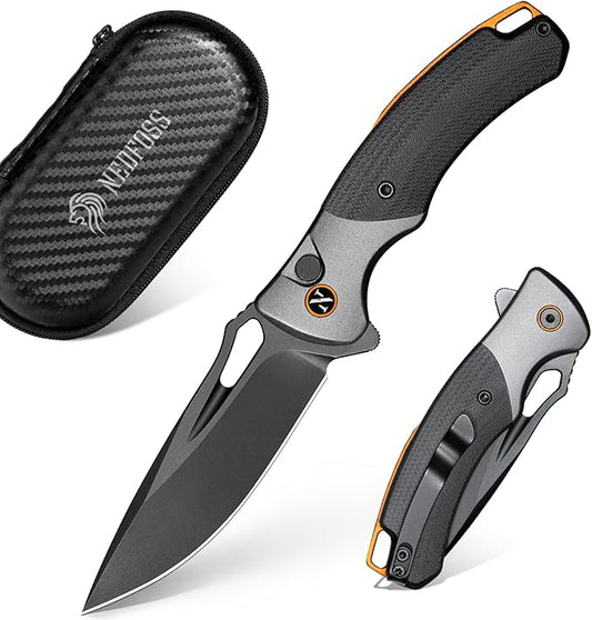 NedFoss Heron Pocket Knife for Men, 2.95" Japanese VG10 Steel Blade Button Lock EDC Knife with