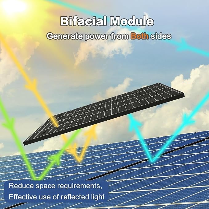 JJN Bifacial 400 Watt Solar Panel, 16BB N-Type 2 Pcs 200W 12V 25% High Efficiency 400W Solar