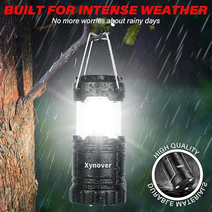 Solar Camping Lantern 4-Pack - Rechargeable LED Lights, Magnetic Base & Foldable Hanging Hook