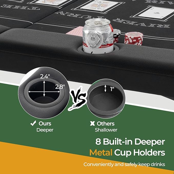 Goplus 72” Poker Table Foldable, 8 Players Card Board Game Table w/Deep Metal Cup Holders, Casino