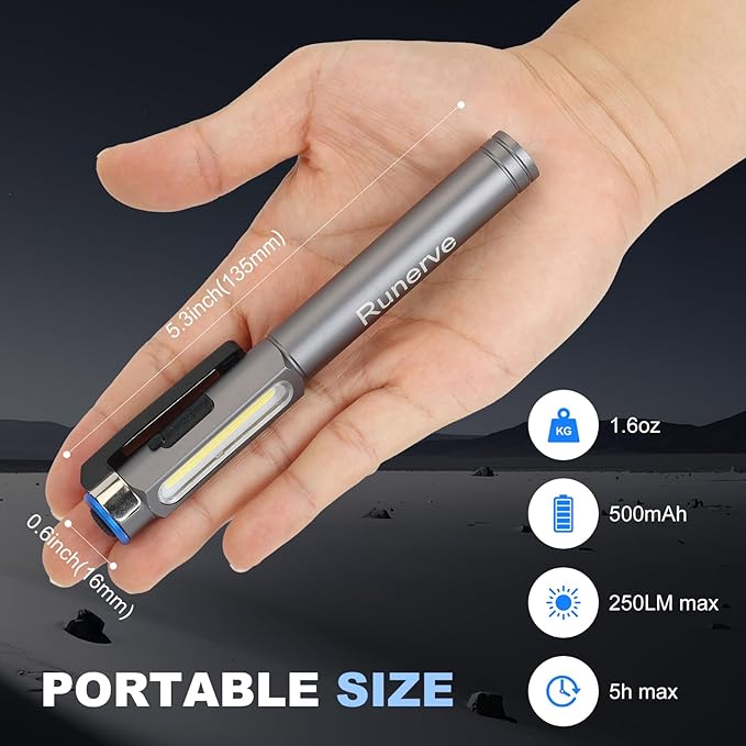 Rechargeable LED Pen Light with Magnetic Clip - Dimmable Inspection Pocket Flashlight, USB-C
