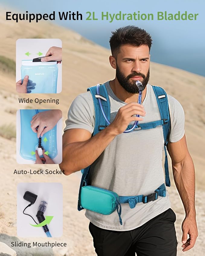 ECOHUB Hydration Backpack for Men Women, 20L Lightweight Hiking Daypack Cycling Backpack with 2L