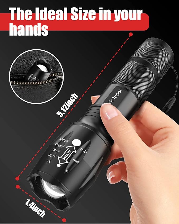Victoper LED Flashlight 1 Pack, Bright Tactical Torch High Lumens with 5 Modes, Waterproof Zoomable