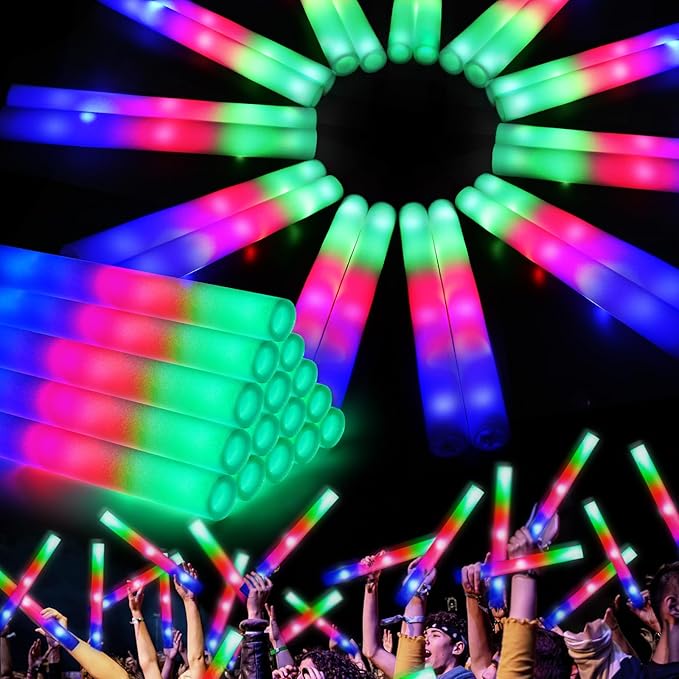 135PCS Foam Glow Sticks, Foam Light Up Sticks with 3 Modes Colorful Flashing, Glow Stick Bulk Party