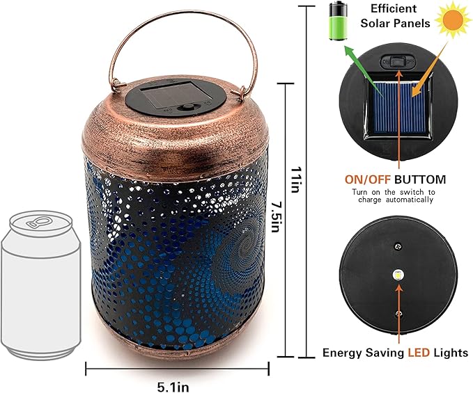 2 Pack Solar Lanterns Outdoor Hanging Metal Waterproof LED with Solar Powered Garden Patio