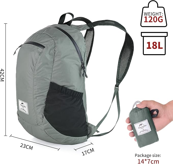 Naturehike 18L Lightweight Hiking Backpack, Waterproof Camping Packable Backpack Ultralight for