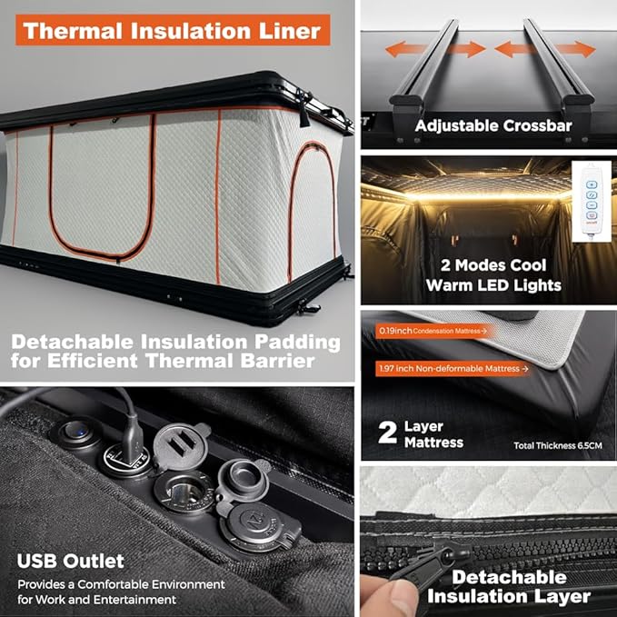 Rooftop Tent Hard Shell - Outdoor Car Camping 2-3 Person Truck, Sedan, SUV, Waterproof, Teardrop