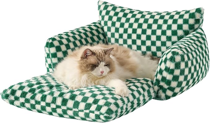 Hollypet Cat Bed Fluffy Plush Mutifuctional Double-Layer Soft Pet Couch Orthopedic Sofa Nest Beds