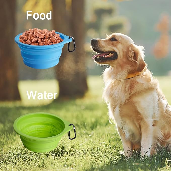 PetBonus 2-Pack Silicone Collapsible Dog Bowls, BPA Free Dishwasher Safe, Portable Foldable