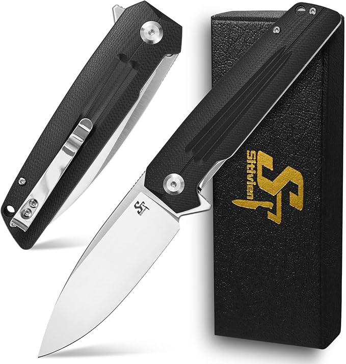 Sitivien ST152 Folding Knife,K110(D2) Steel Blade with G10 Handle EDC Tool Knife for Outdoor