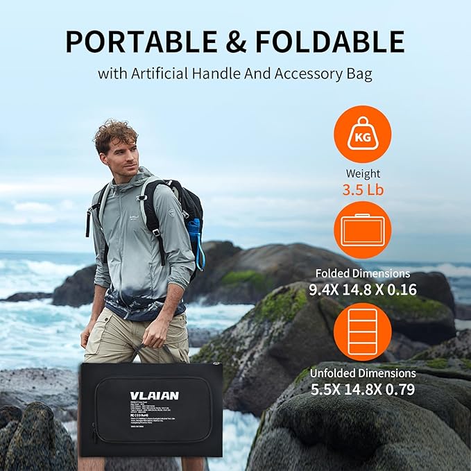 60W Portable Solar Panel,60 Watt Foldable Solar Panels Chargers with QC3.0 USB-A USB-C DC5521,IP67