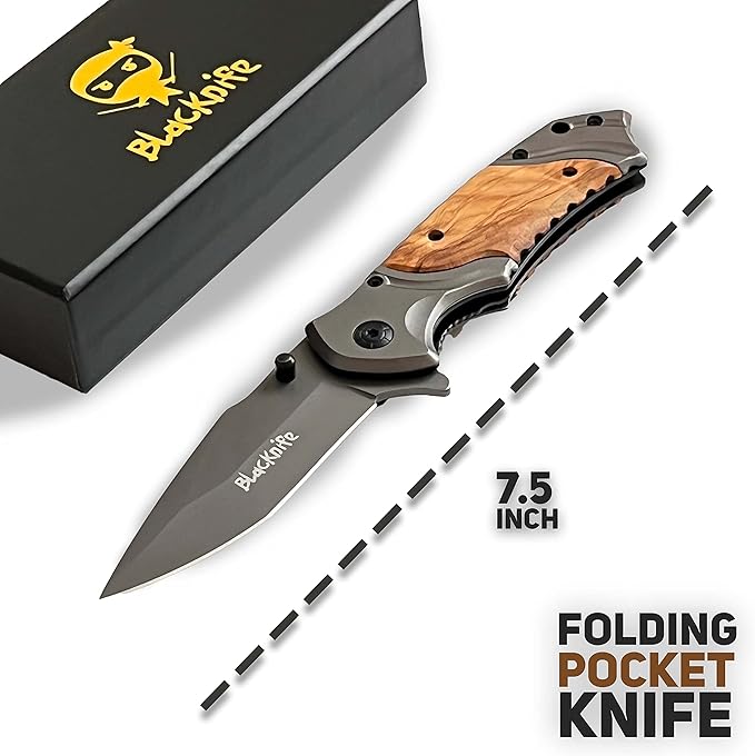 BlacKnife Pocket Knife For Men, Folding Pocket Knife with Wooden Handle and Clip – Ideal Knife for