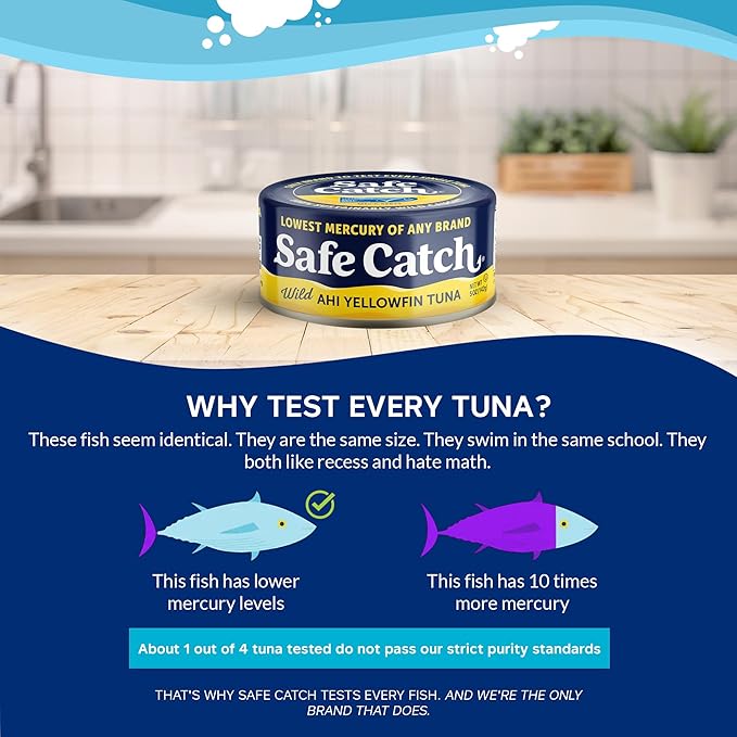 Safe Catch Wild Ahi Yellowfin Tuna Fish Canned, Wild Caught, Lowest Mercury, Lean Protein, Omega 3