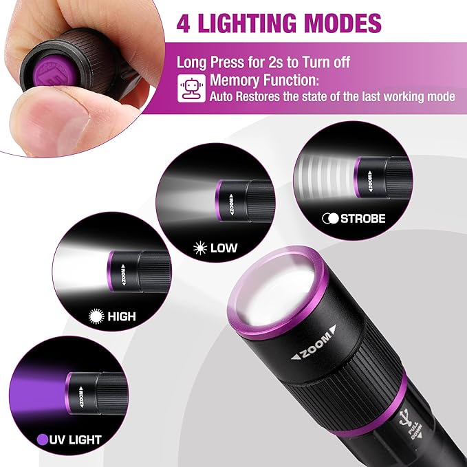 EverBrite Rechargeable Pen Flashlight with UV Light and White Light, 395nm Black Flashlight with