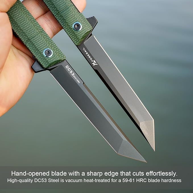 Flipper Pocket Folding Knife,DC53 Steel Blade and G10 Handle. With pocket clip and glass