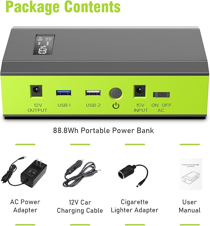 ZeroKor Portable Power Bank with AC Outlet, 65W 110V External Battery Pack 24000mAh Portable Laptop