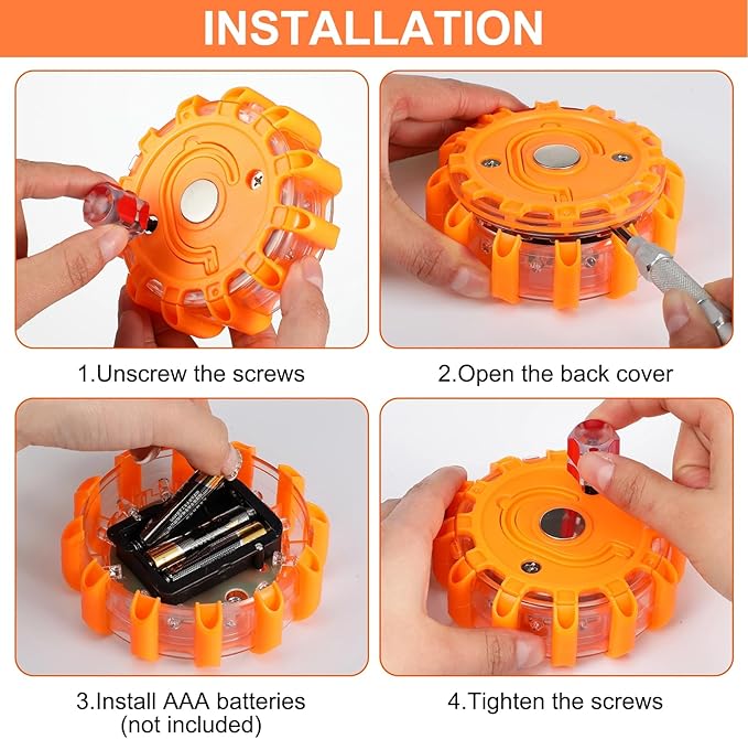 Tallew 12 Pack LED Road Emergency Roadside Lights Flashing Safety Warning Kit Beacon Magnet Hook