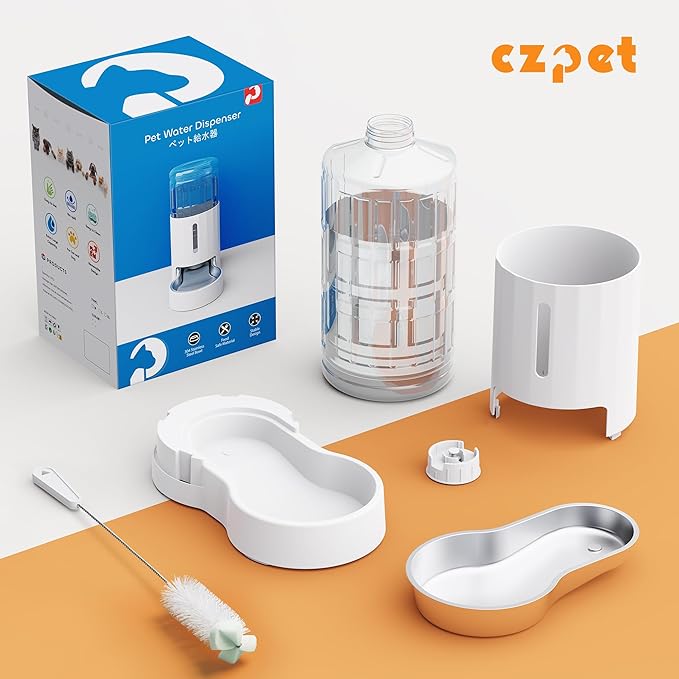 CZPET Automatic 7L Dog and Cat Water Dispenser with Stainless Steel Bowl Gravity Waterer,100%