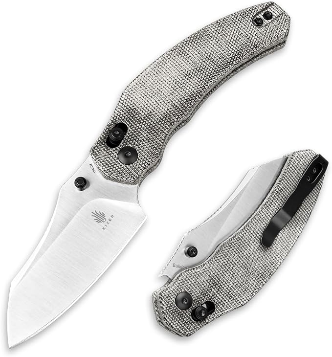 Kizer Bulldog Folding Pocket Knife, 3" Sheepsfoot Blade Folding Knife, 154CM Steel Micarta Handle