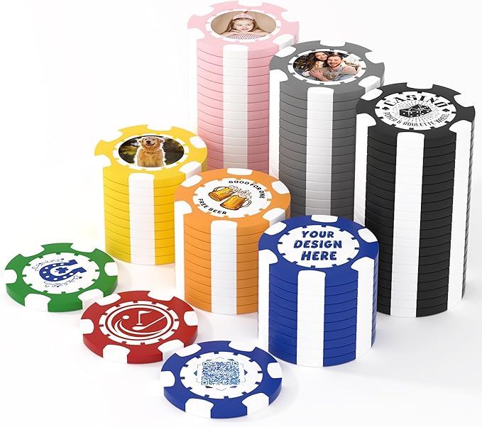 25 Custom Clay Poker Chips, 40mm Heavy 11.5g Casino Sized Personalized Poker Chips with Your Logo