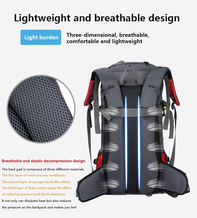 Bseash 60L Waterproof Hiking Camping Backpack with Rain Cover, Large Outdoor Sport Travel Daypack