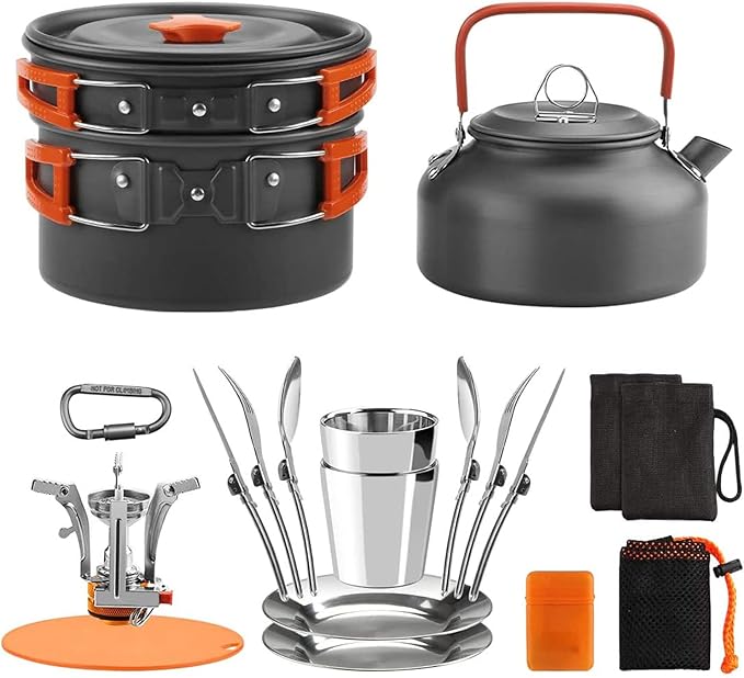 Pots and Pans Set Lixada Outdoor Camping Cookware Mess Kit Camping Cooking Set Tableware with Stove