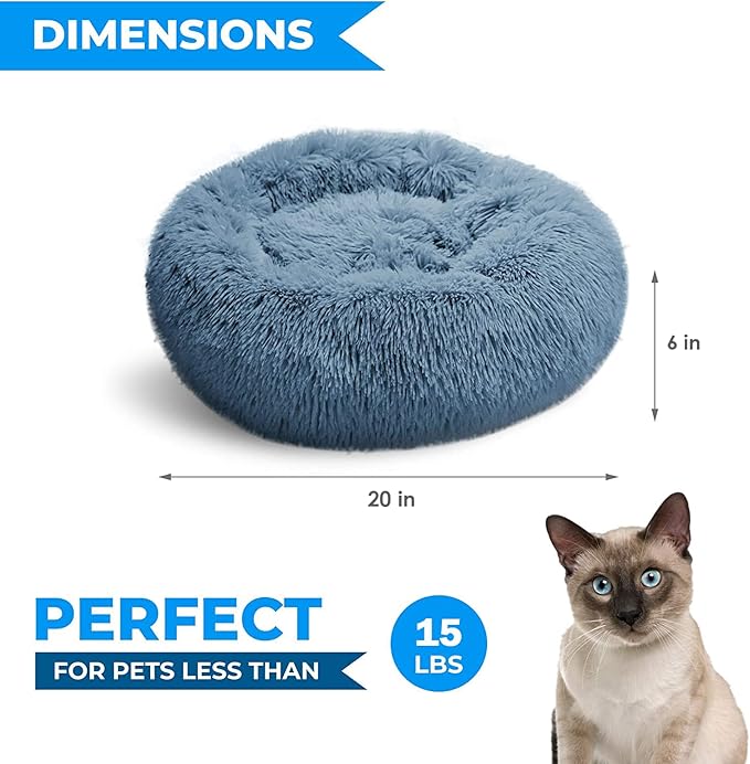 Whiskers & Friends Cat Bed, Cat Beds for Indoor Cats Washable, Orthopedic Soft Fluffy Round Calming