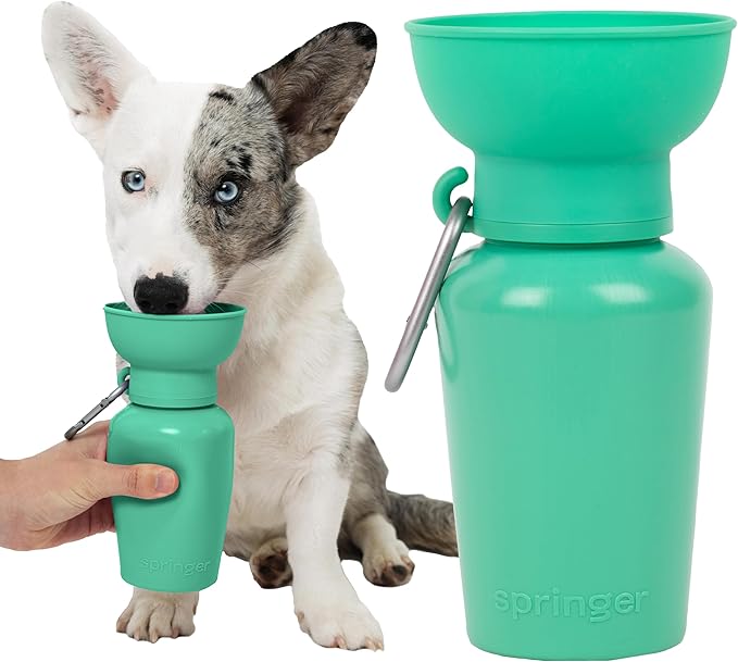 Springer Flip Portable Dog Water Bottle with Foldable Food Grade Silicone Bowl - 20 Ounce Travel