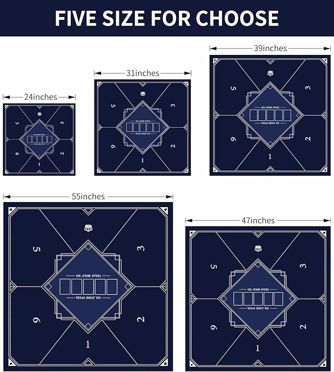 nuveti 24/31/39/47/55 inch Square Foldable 6-Player Texas Poker Card Tabletop Layout Portable