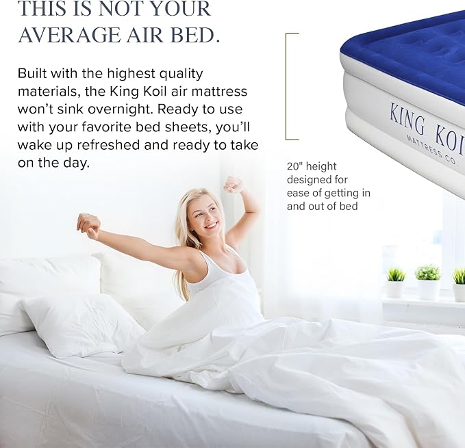 King Koil Luxury Full-Size Air Mattress with Built-In High-Speed Pump & Built-In Pillow Top, 20"