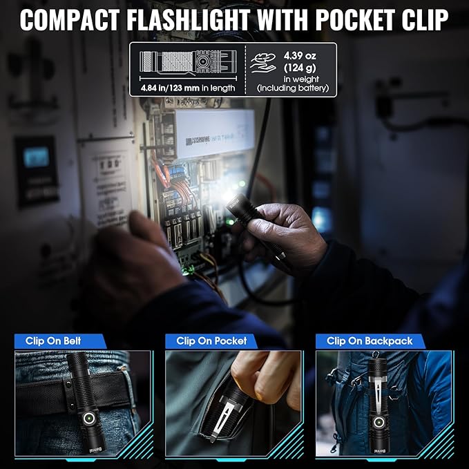 Rechargeable Tactical Flashlights, High Lumens Small Mini USB-C LED Flashlight, Compact EDC Flash