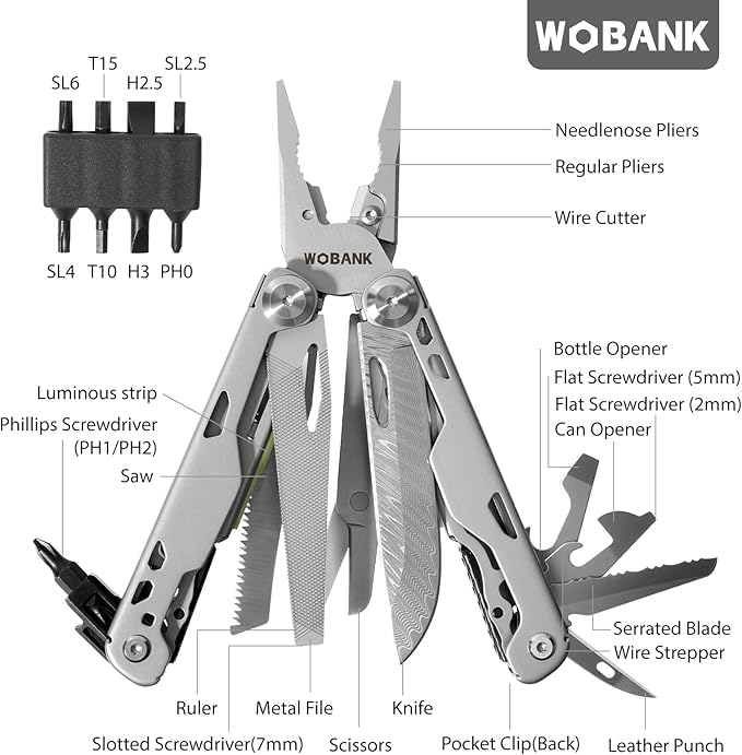 Multitool, 29-in-1 Stainless Steel Multi Tool Pliers with Screwdriver Sleeve, Damascus Pocket