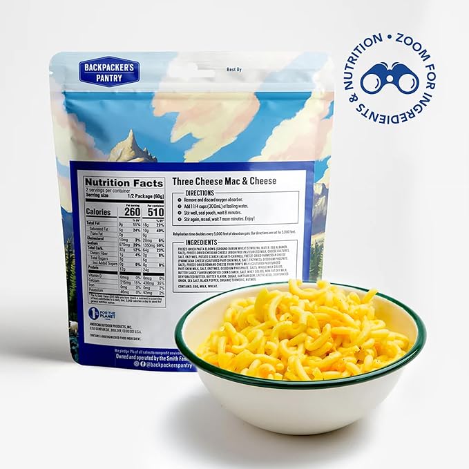 Backpacker's Pantry Three Cheese Mac & Cheese - Freeze Dried Backpacking & Camping Food - Emergency