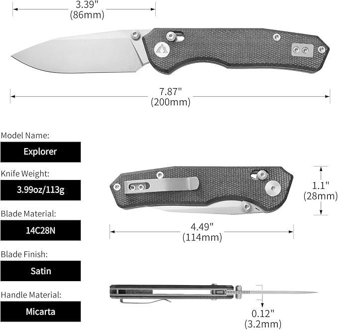 CMB Explorer Micarta Handle 14C28N Steel Blade Crossbar Lock Knife Pocket Folding Tactical Survival