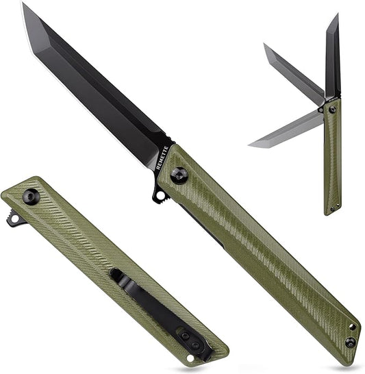 Pocket Knife GD22K, Flipper Open D2 Steel Tanto Folding knife with Durable G10 Handle,Men Women