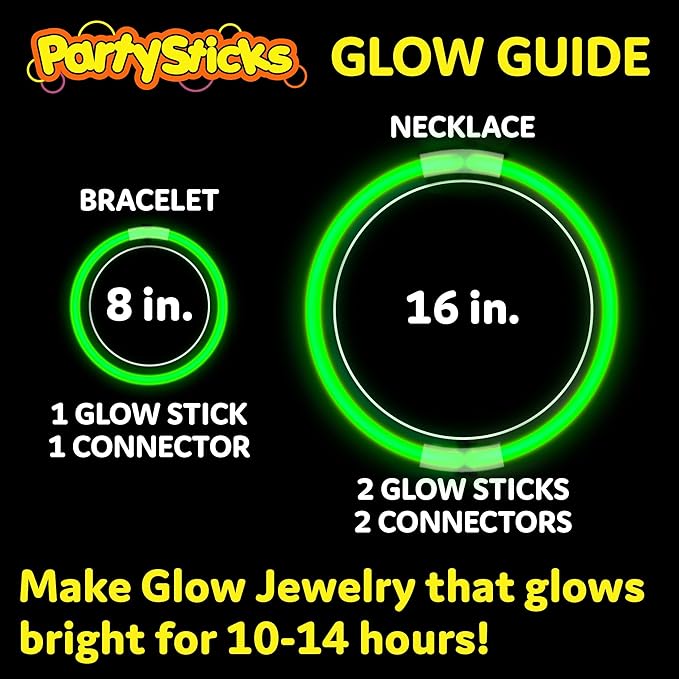 PartySticks Green Glow Sticks - 100pk, 8 Inch Glow in the Dark Light Up Sticks and Connectors for