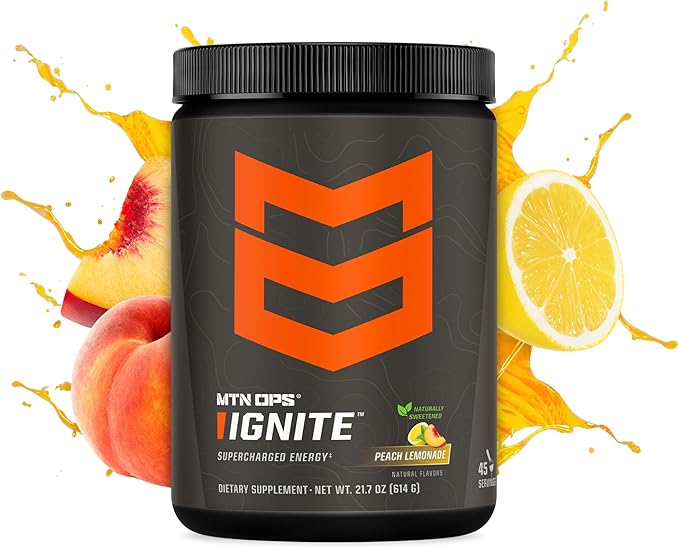 MTN OPS Ignite Energy Drink Powder, Naturally Gluten Free & Sweetened with Monk Fruit, Nitric Oxide