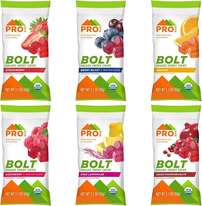 PROBAR - BOLT Organic Energy Chews, Variety Pack, Strawberry, Berry Blast, Orange, Raspberry, Pink