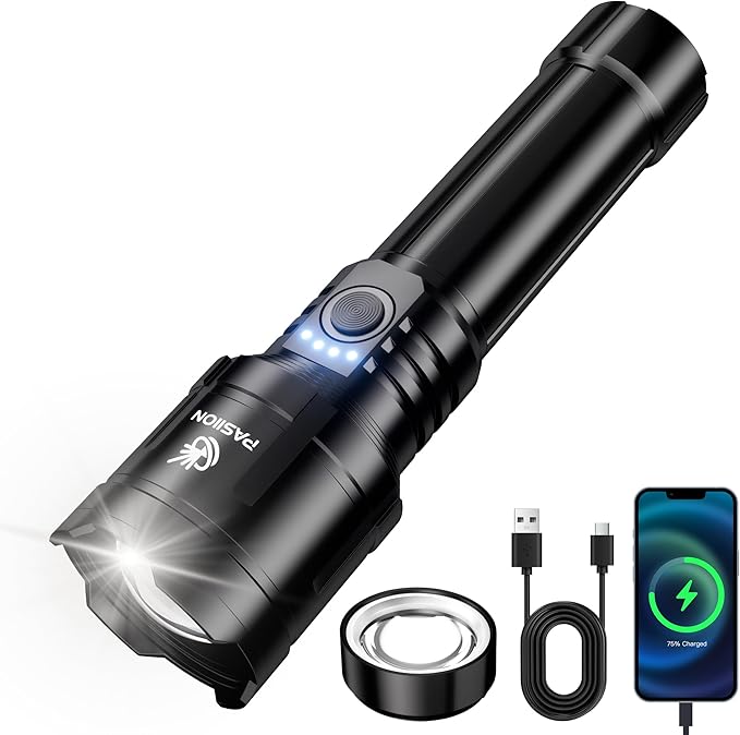 Rechargeable Flashlights High Lumens with Ignition Lens,2000 lumens LED Super Bright Zoomable