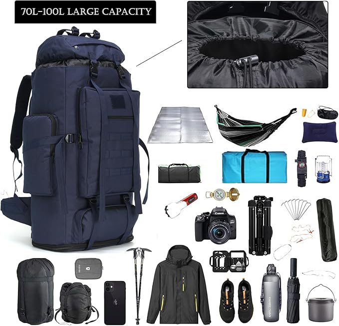 Hiking Backpack for Men 70L/100L Camping Backpack Military Rucksack Molle 3 Days Assault Pack for