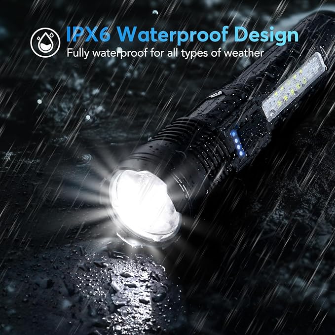 JIJ Flashlight 3 Pack, Rechargeable Flashlights High Lumens, 7 Modes LED Flashlight with IP67