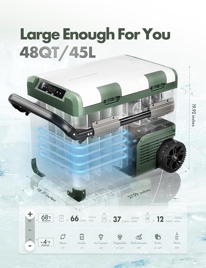 A-Premium 12 Volt Refrigerator 48QT/45.6L Portable Car Fridge Cooler, -4°F~68°F Separated Zone