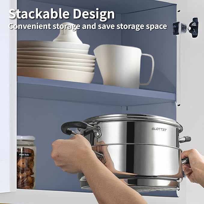 6 Quart Stainless Steel Stock Pot with Steamer,6 Qt Multipurpose Stockpot with Stay-cool silicone