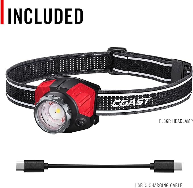 Coast® FL85R 1000 Lumen Tri-Color (White/Red/Green) Focusing Rechargeable LED Headlamp, Built-in