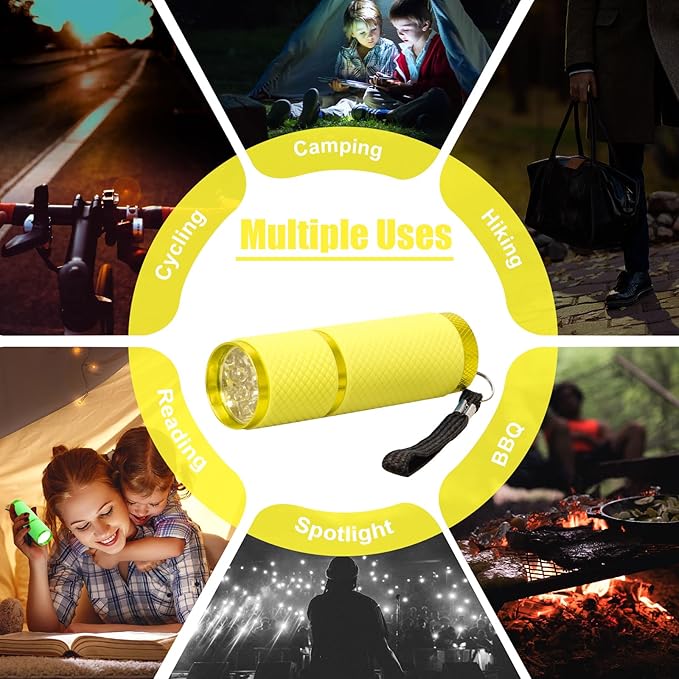 AHIER 9 LED Glow in The Dark Flashlights, Rubber Coated Small Flashlights with Straps, Portable