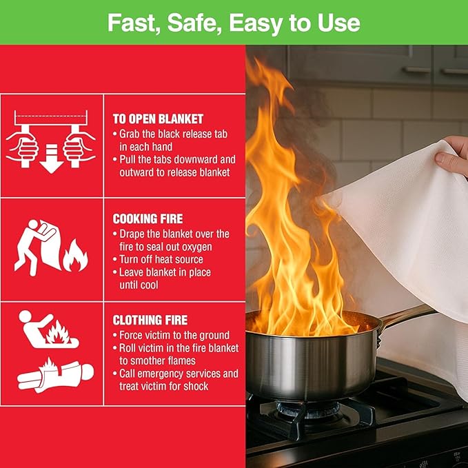 5-Pack Emergency Fire Blanket - ASTM Certified Fire Suppression Blanket for Home, Kitchen, Grill