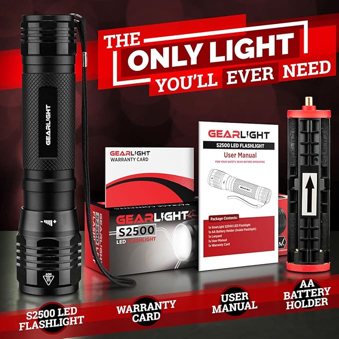 GearLight S2500 LED Flashlight - Extremely Bright, Powerful Tactical Flashlights with High Lumens