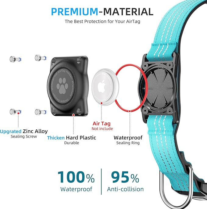 Upgraded AirTag Dog Collar, IP68 Waterproof Air Tag Dog Collar Holder, Reflective, Ultra-Durable